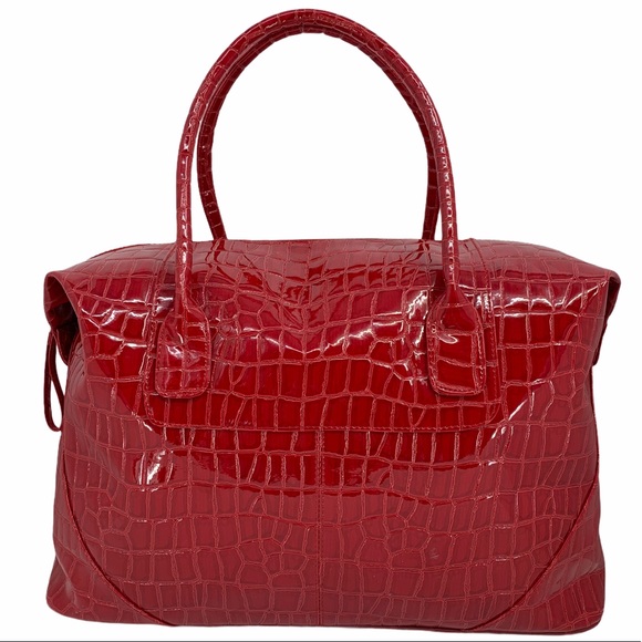 Large Red Faux Patent Leather Tote - Picture 2 of 15